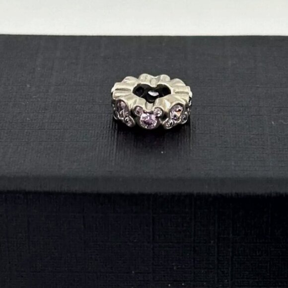 Pandora Disney Mickey All Around Pink CZ Ears Rare Spacer Bead Charm - Picture 5 of 7